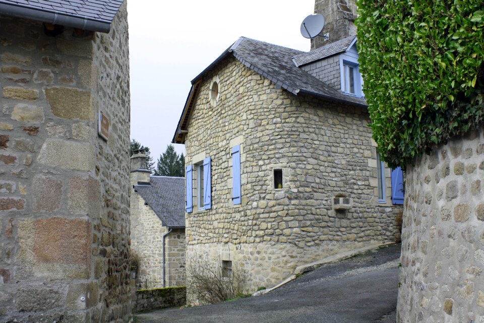 Lavender blue shutters cluster of houses old village
