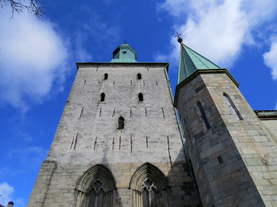 Norway main entrance to the cathedral in bergen in april blue sky bergen