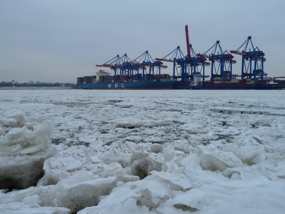 Frozen river elbe harburg