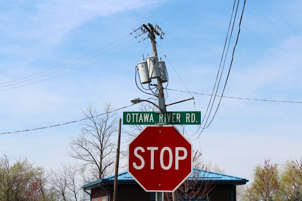 Landline street sign stop photo