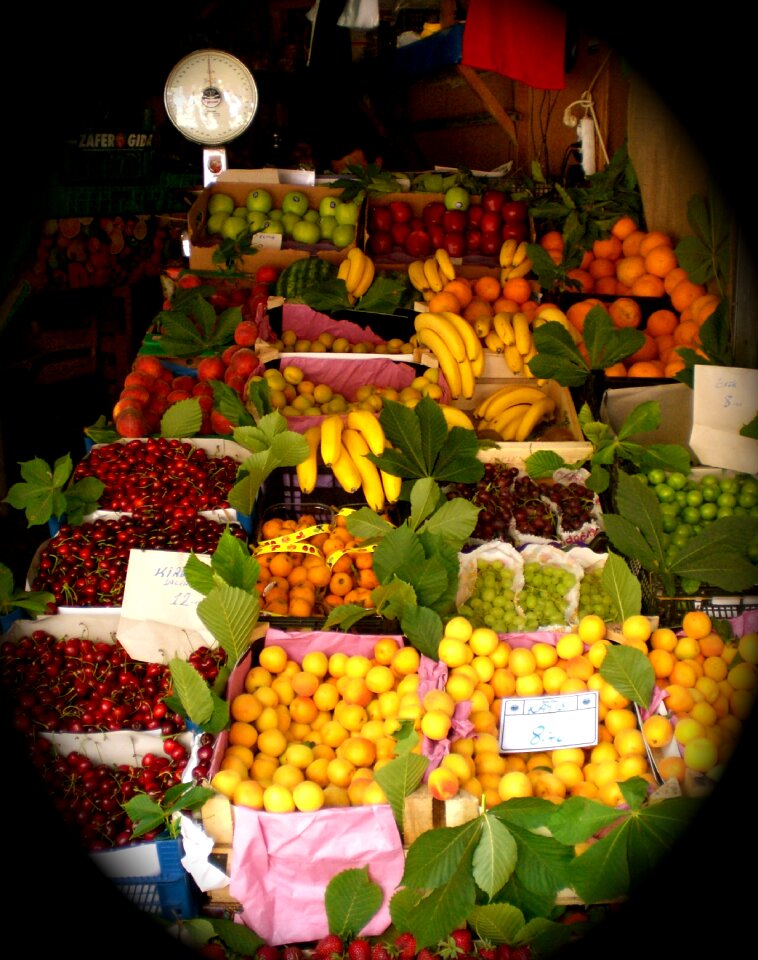 Fruit market stall oranges