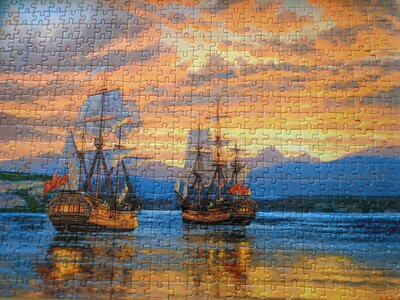 Ships pieces sunset photo
