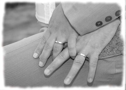Black white wedding hands photo