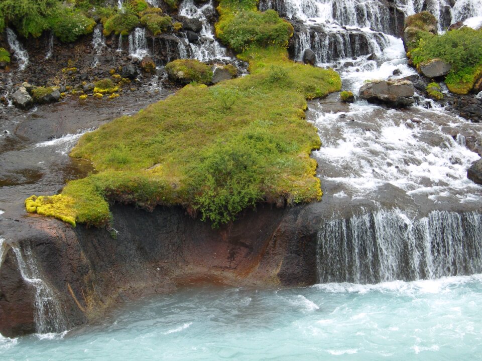 Small waterfall rock little lake