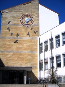 Clock facade gulls
