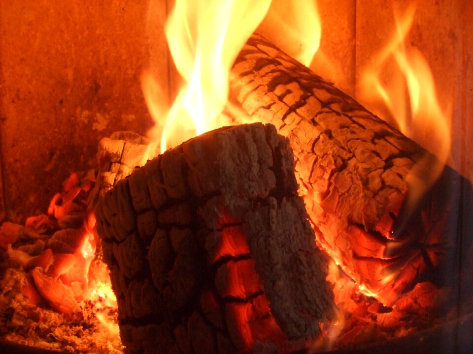 Fire flame log fire close up