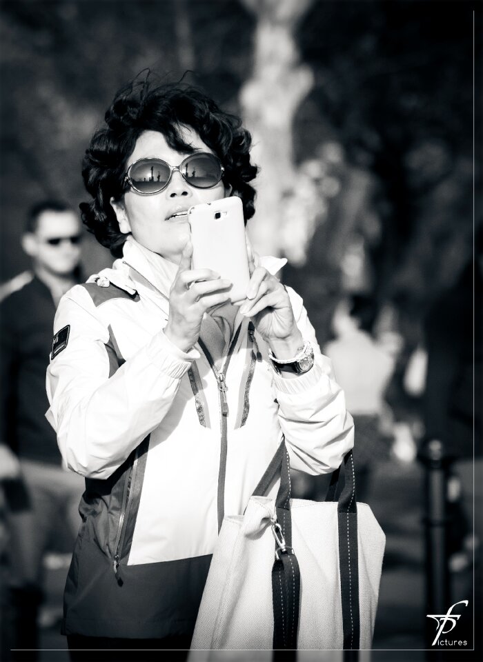 Downtown black and white smartphone