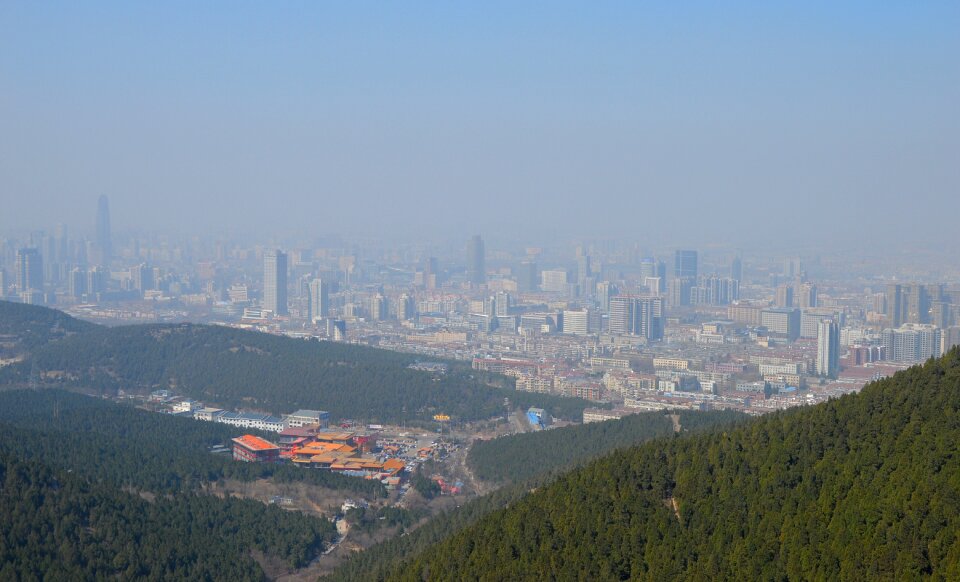Pollution smog buildings photo