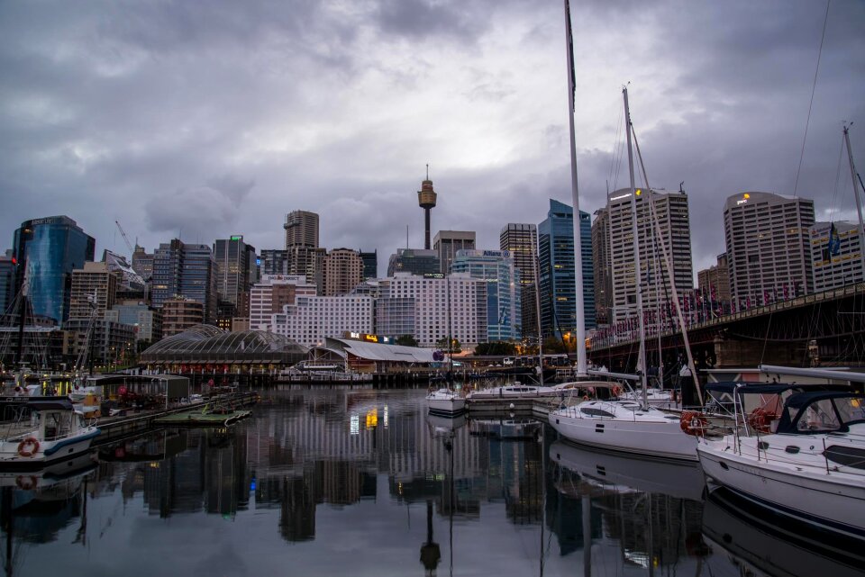 Dawn skyline reflection