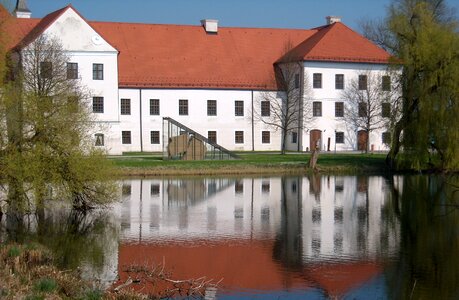 Benedictine monastery building lake photo