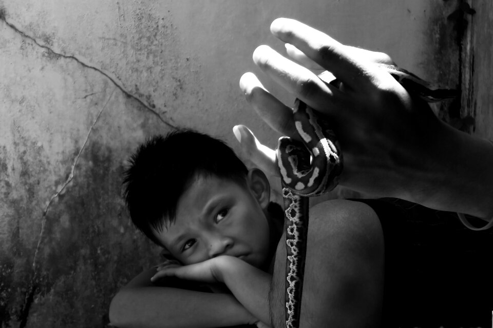 Young kid black white