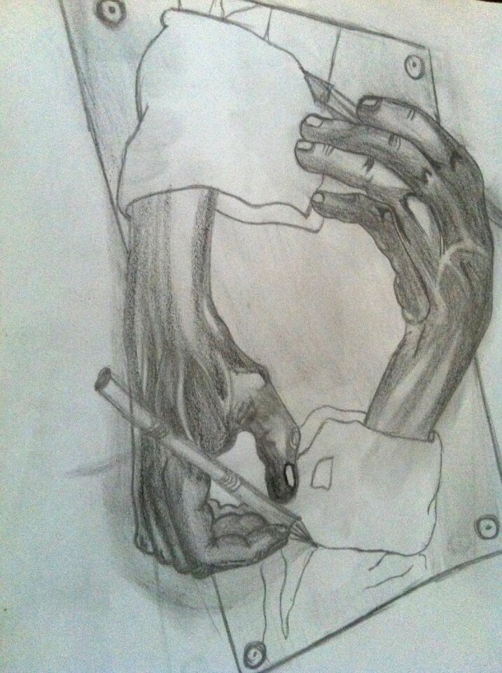 Hands pencils painting