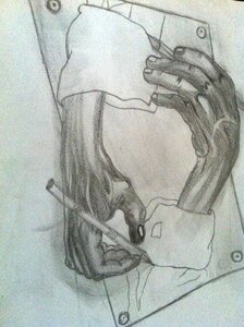 Hands pencils painting photo