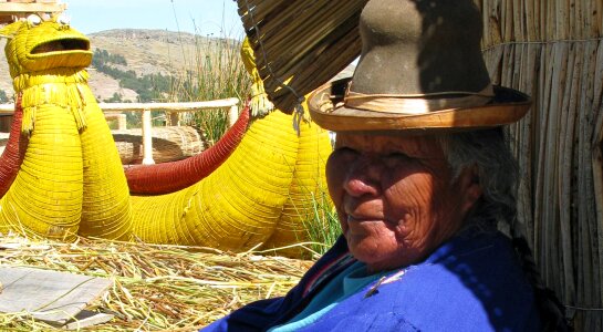 Floating islands woman peruvian