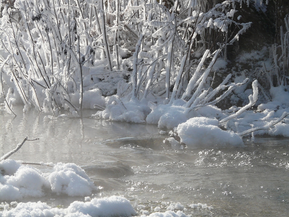 Watercourse winter hoarfrost