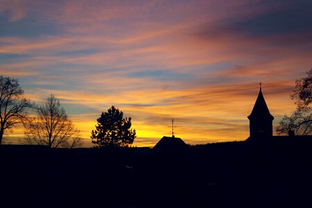 Sunrise church trees