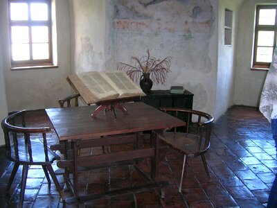 Castle room old tables and chairs ancient