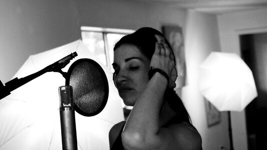 Headphones girl singing photo
