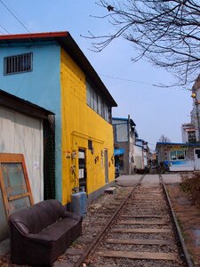 Yellow building the old road