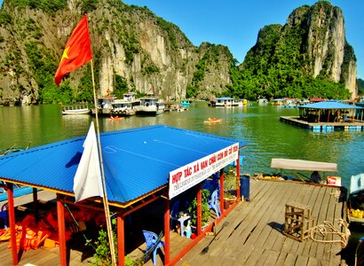 Mountains boats scenic photo