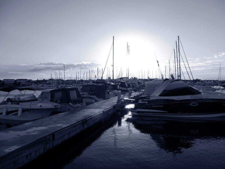 Sea port black and white