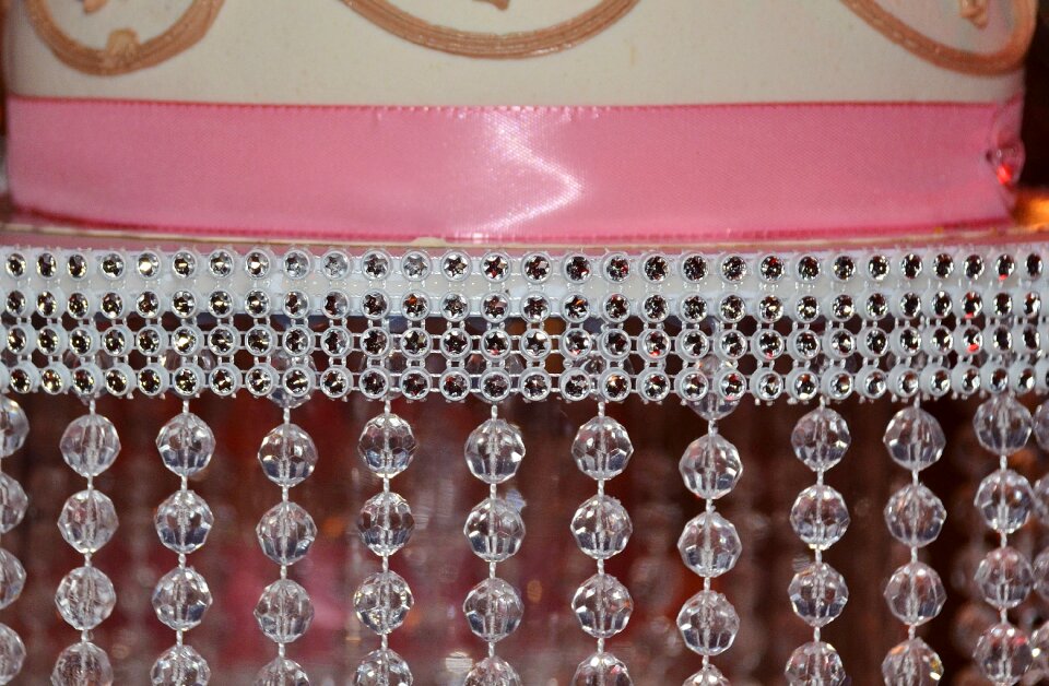 Salmon colored crystal beads fringe