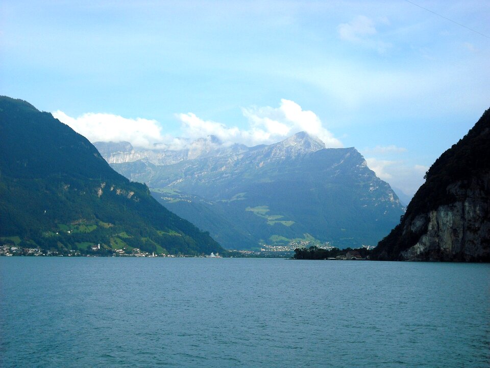 Lake mountains clouds