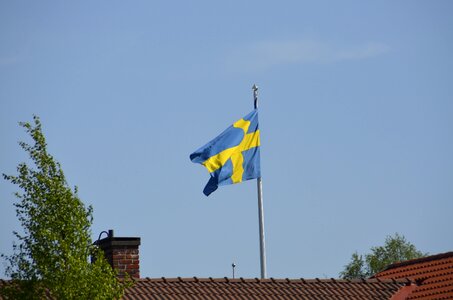 Swedish flag blue sky wind photo