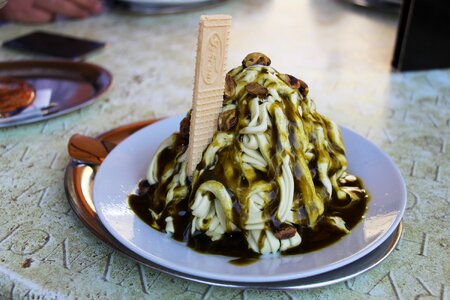 Food spaghetti ice cream waffle photo
