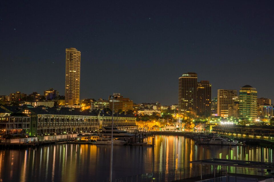 Pre-dawn skyline reflection