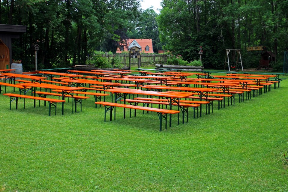 Benches dining tables empty