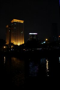 Night view construction reflection photo