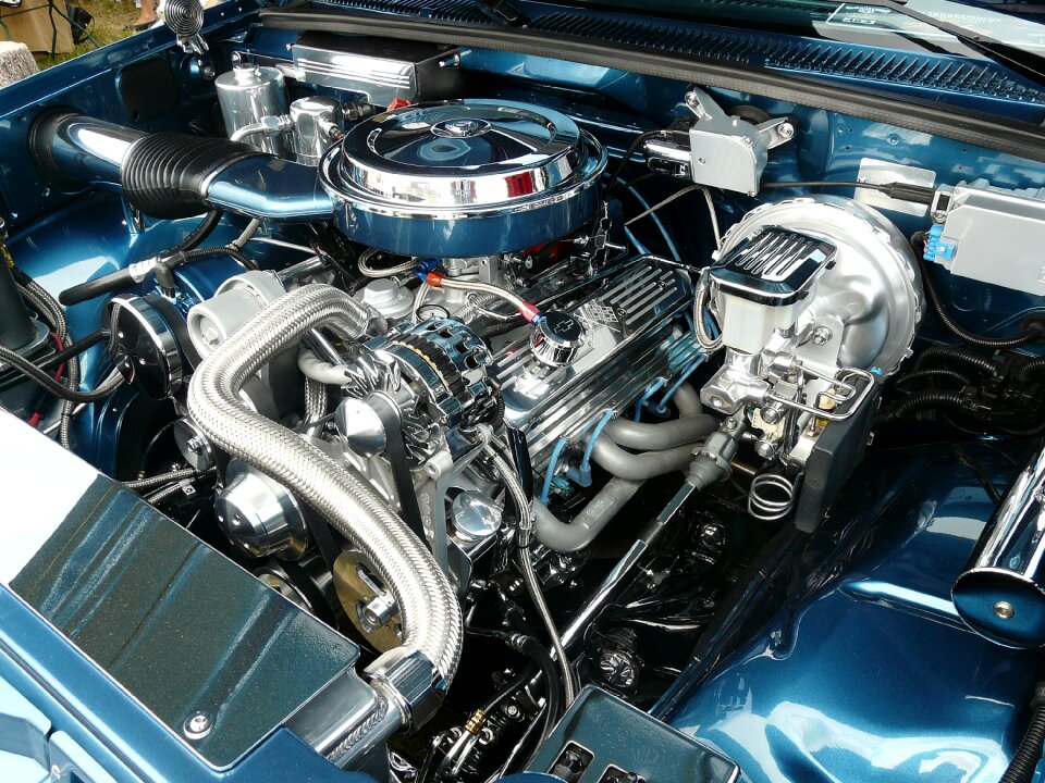 Engine compartment v8 engine mustang