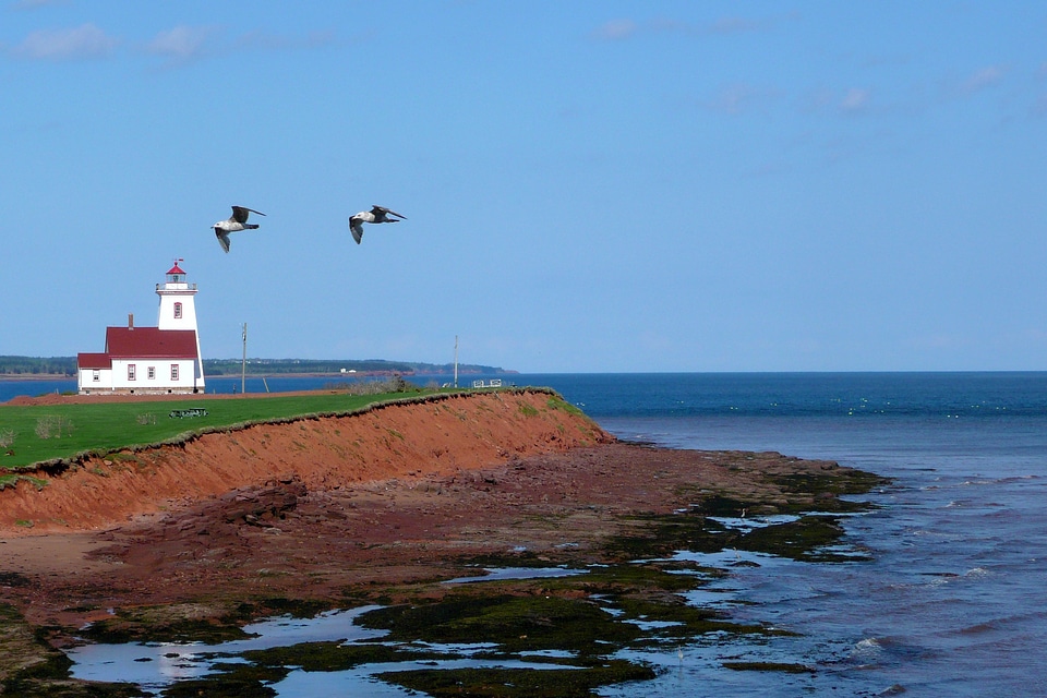 Red shoreline water landscape