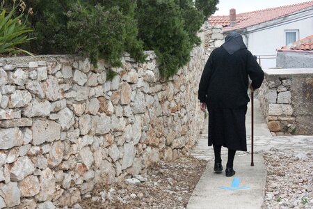Elderly stick slow walk