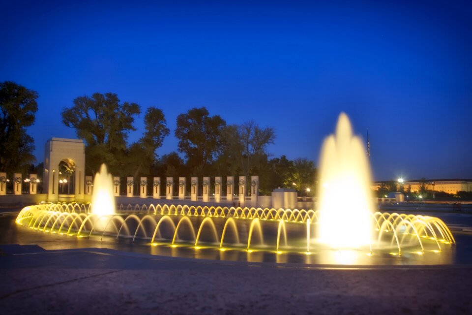 Water cascading sunset