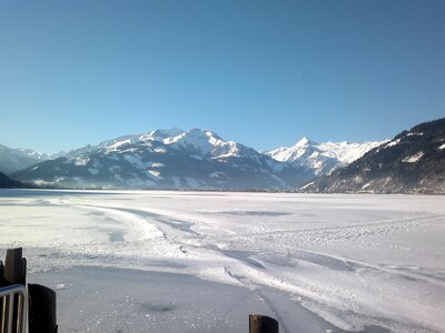 Winter lake mountains photo