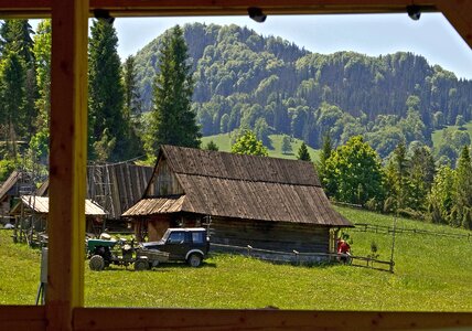 Old cottage wooden house bukowinki name photo