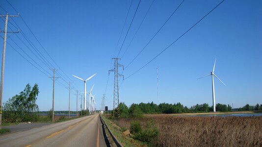 Wind power wind turbine straight road photo
