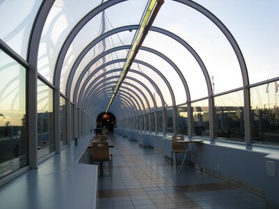 The overpass curves the arched