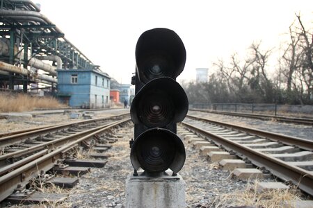 Railway the red light street lamp photo