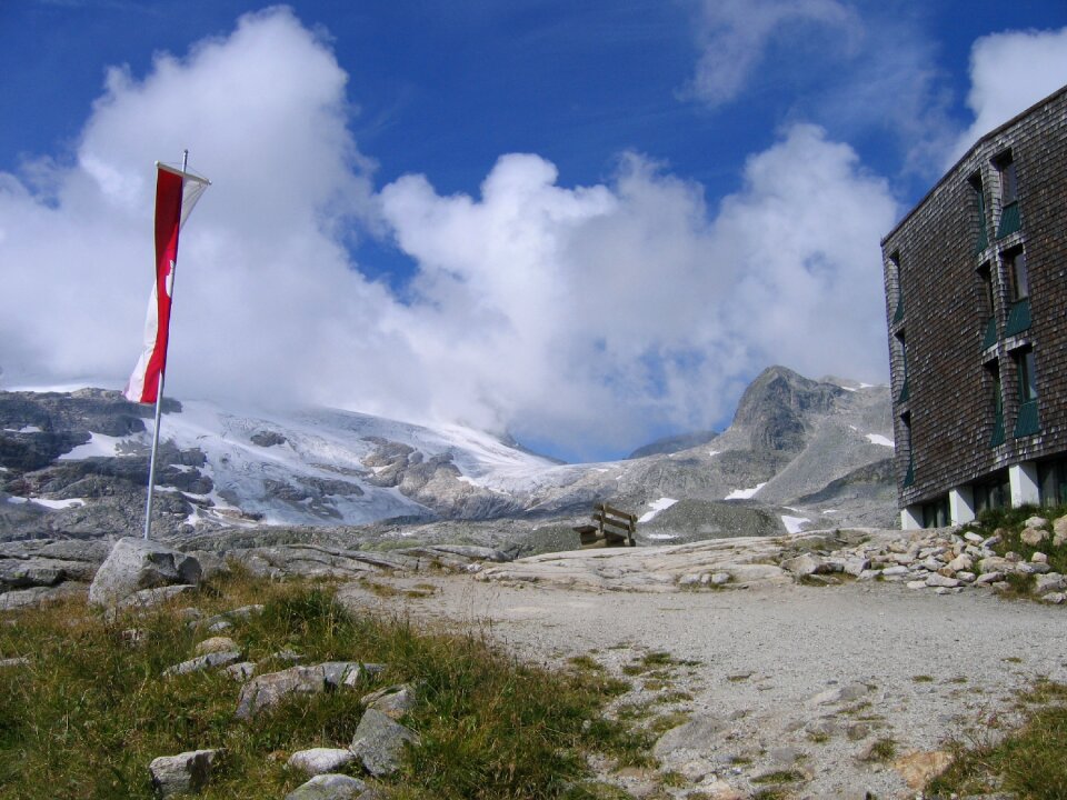 Mountain summit rudolf hut glacier