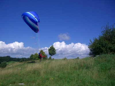 Paraglider floating sailing sky