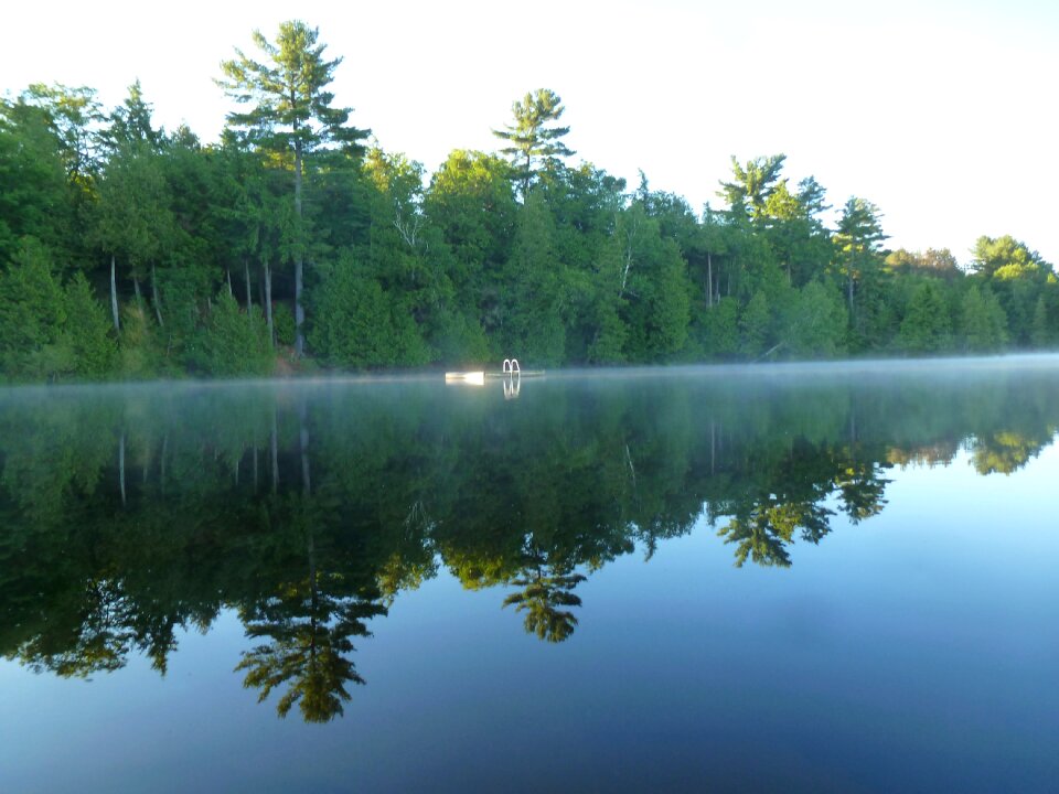 Morning mist swimming platform