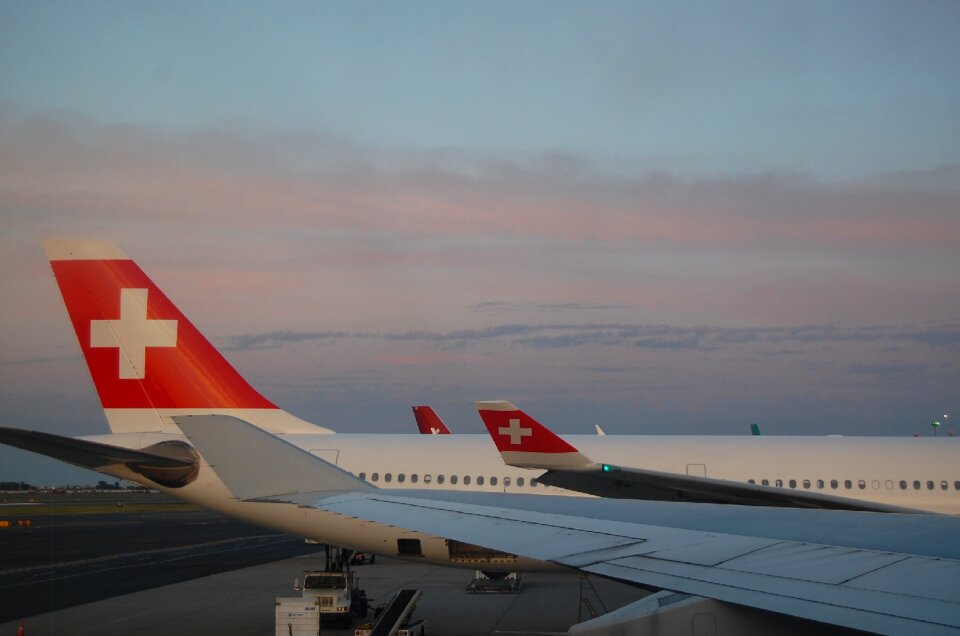 Airplane travel sunset