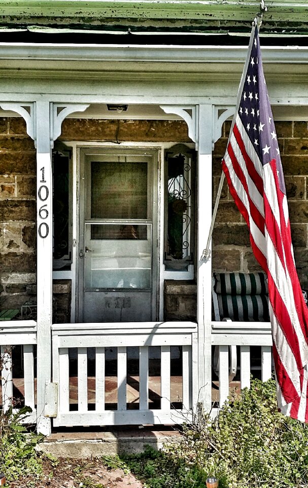 Quaint building american flag