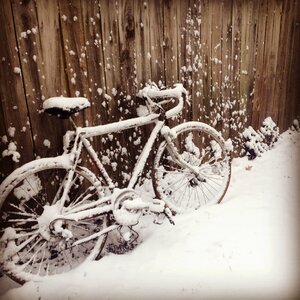 Winter bicycle white photo
