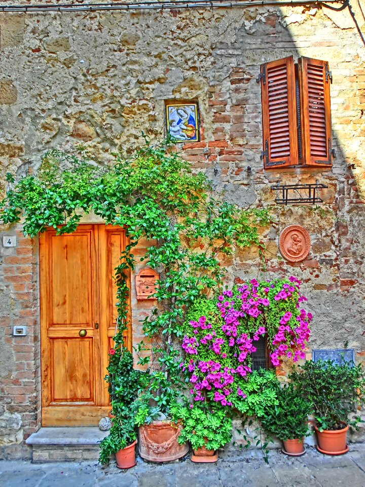 Front door flowers house facade
