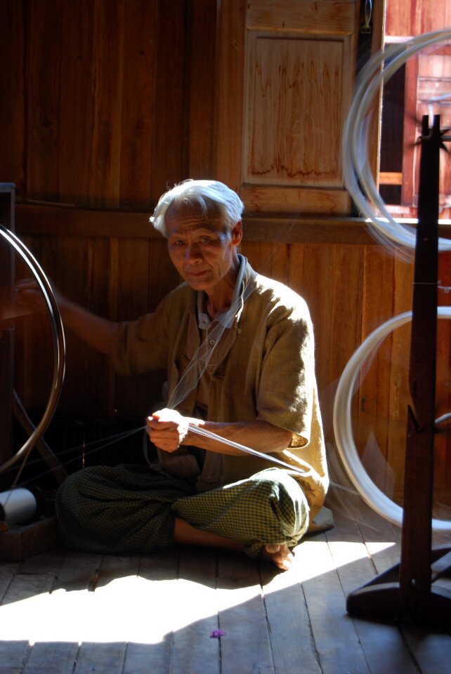 Man silk spinning traditionally