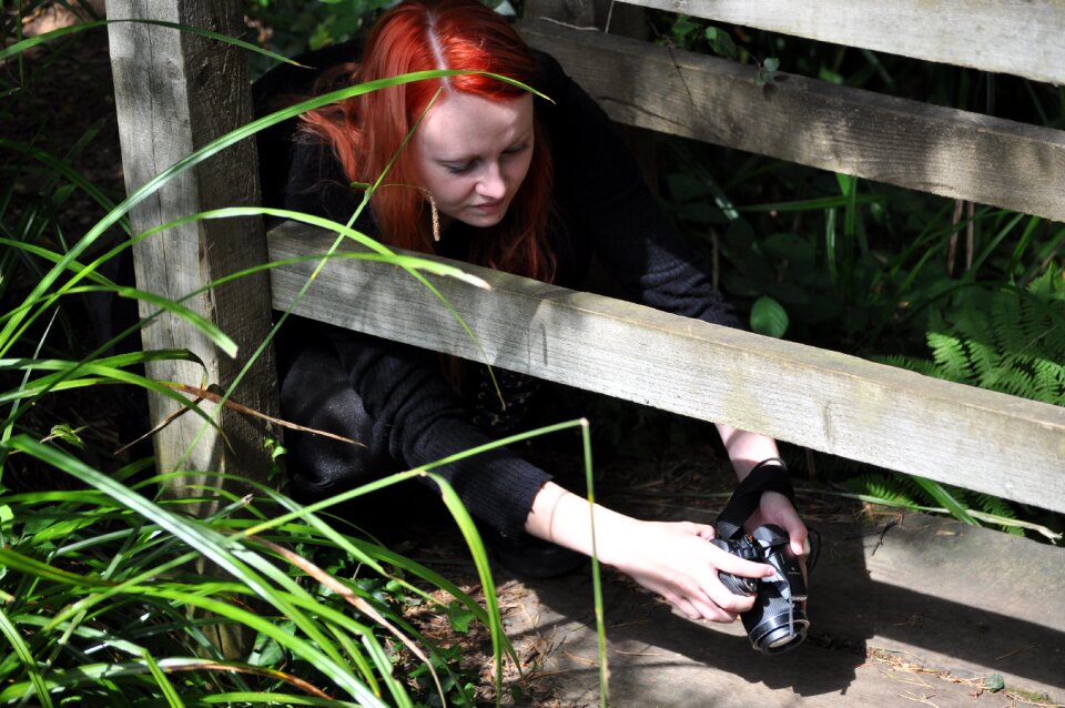 Woman camera outdoors